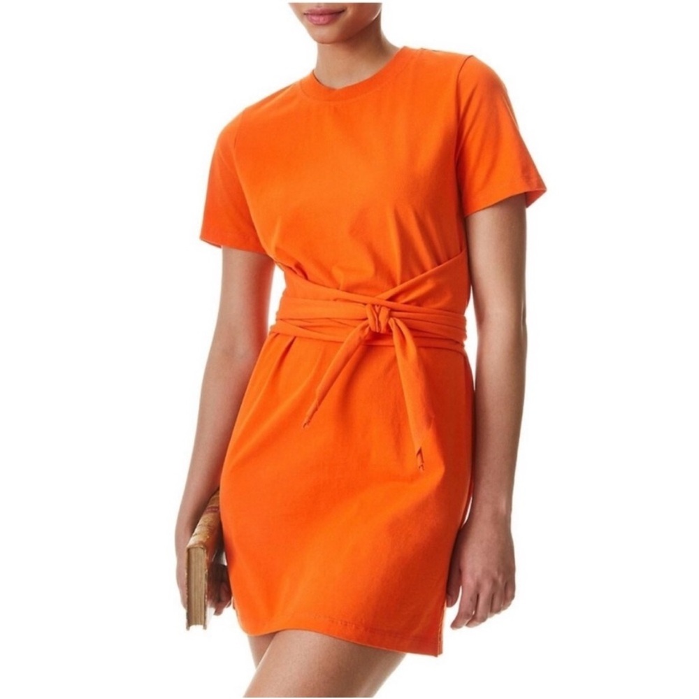 Alice & Olivia Classic Short-Sleeve Tie-Waist Orange Dress
